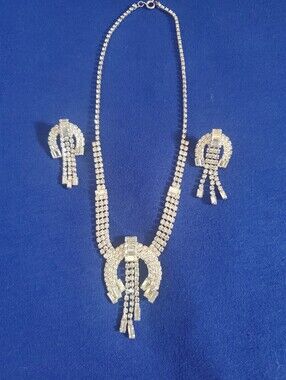 Authentic 1948 Vintage Rhinestone Waterfall Necklace & Earring Set - Pat 2440571